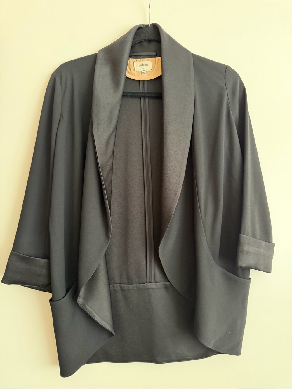 Wilfred Black Draped Shawl-Collar Blazer